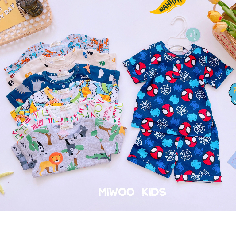 Đồ Bộ Bé Trai Thun Cotton Bozip Áo Cọc Tay Quần Đùi Lật Lai  BT7
