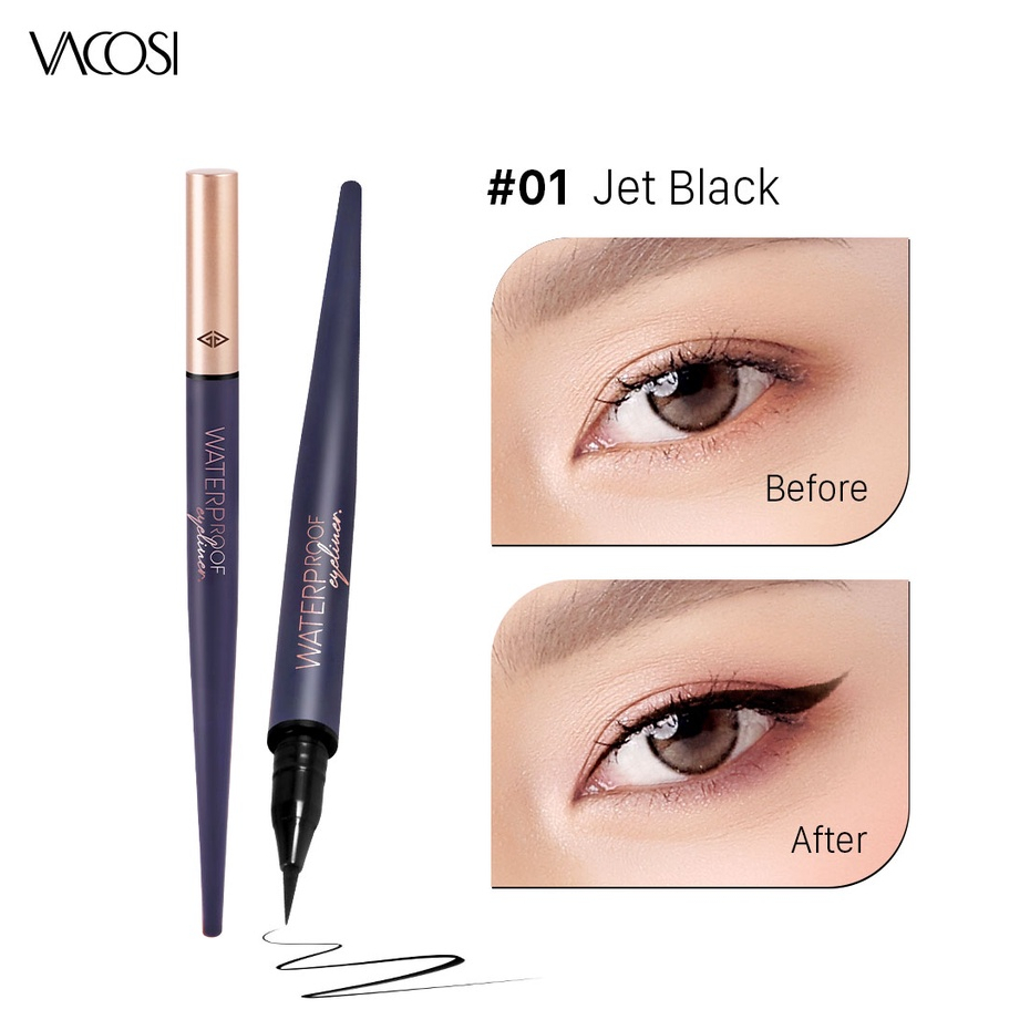 Bút Kẻ Mắt Nước Không Trôi Siêu Lì VACOSI WATERPROOF EYELINER - Đầu Bút Dạ, 2 màu mực Đen / Nâu đen