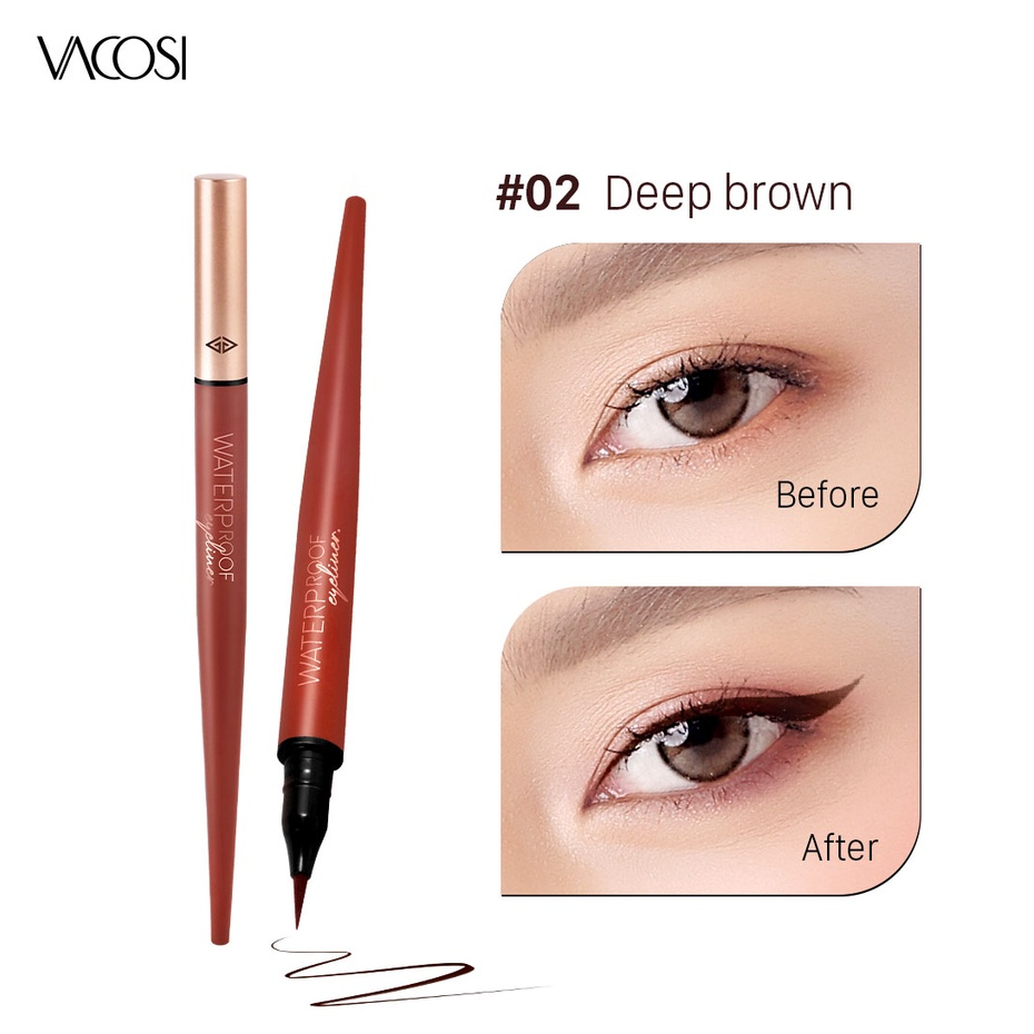 Bút Kẻ Mắt Nước Không Trôi Siêu Lì VACOSI WATERPROOF EYELINER - Đầu Bút Dạ, 2 màu mực Đen / Nâu đen