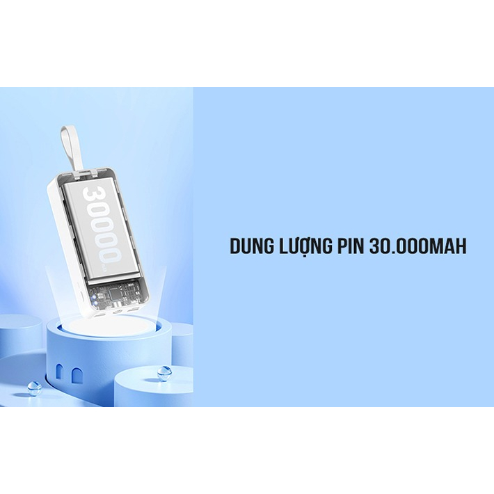 Pin sạc dự phòng sạc nhanh Remax RPP-550 Suji Series 30000mAh tích hợp 2 cáp sạc và đèn pin- hỗ trợ QC 22.5W và PD 20W
