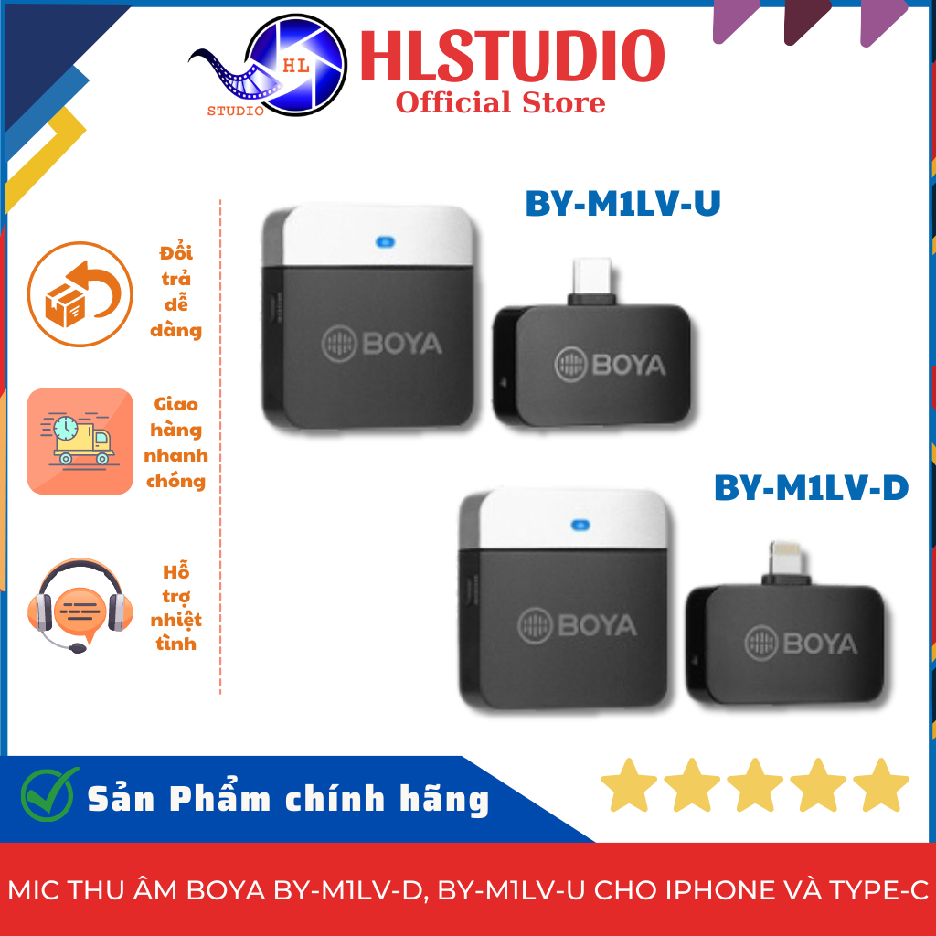 Mic Thu Âm BOYA BY-M1LV-D, BOYA BY-M1LV-U Cho Điện Thoại iPhone, Type-C HL Studio