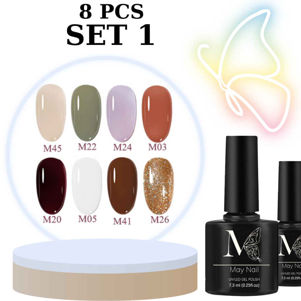 Set sơn gel 8 màu May gel màu sơn hiện đại sơn móng tay dùng đèn UV/LED sơn gel mini