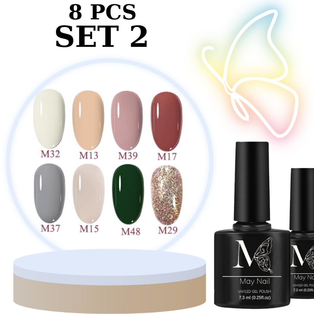 Set sơn gel 8 màu May gel màu sơn hiện đại sơn móng tay dùng đèn UV/LED sơn gel mini