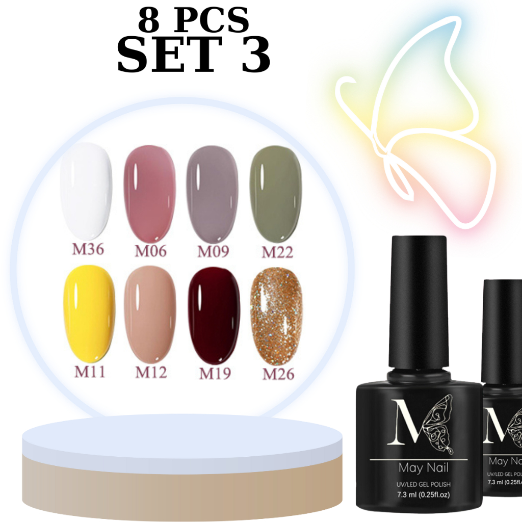 Set sơn gel 8 màu May gel màu sơn hiện đại sơn móng tay dùng đèn UV/LED sơn gel mini