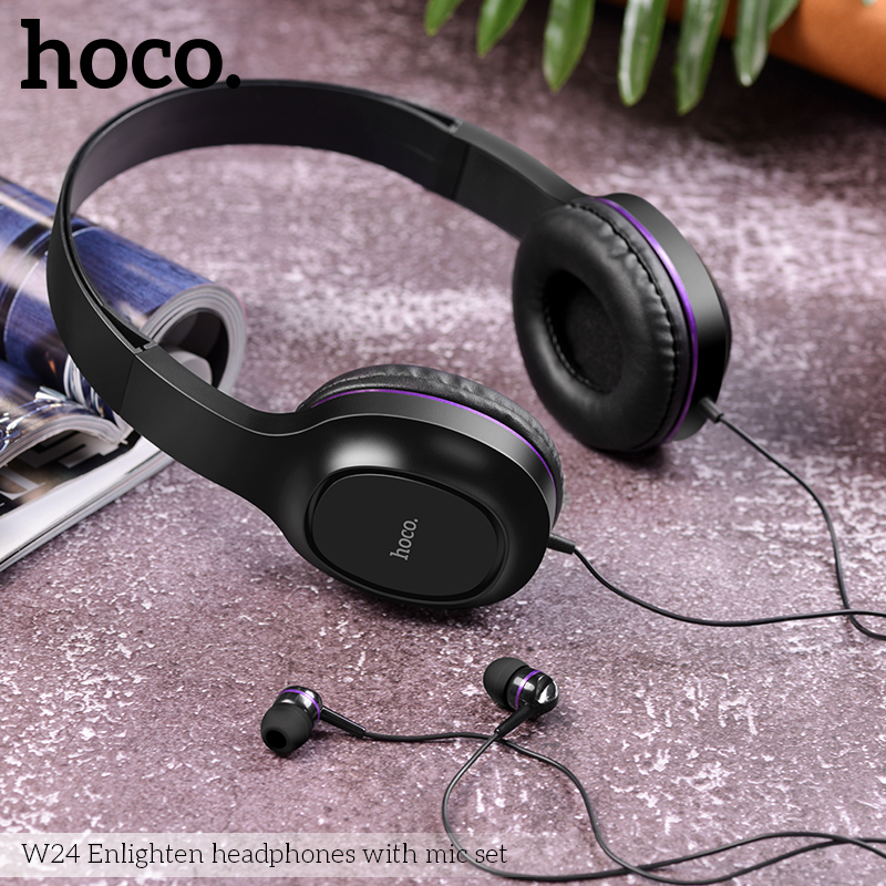 Combo/ Bộ 2 tai nghe, Headphones & Earphones - Hoco W24 - Màu đen, viền tím