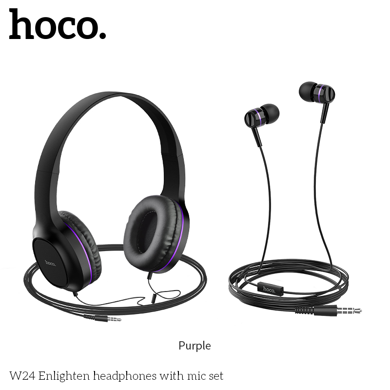Combo/ Bộ 2 tai nghe, Headphones & Earphones - Hoco W24 - Màu đen, viền tím