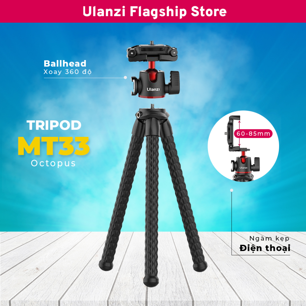 Ulanzi MT-33 Chân Tripod bạch tuộc với đầu bi xoay 360 độ tải trọng 2Kg chính hãng