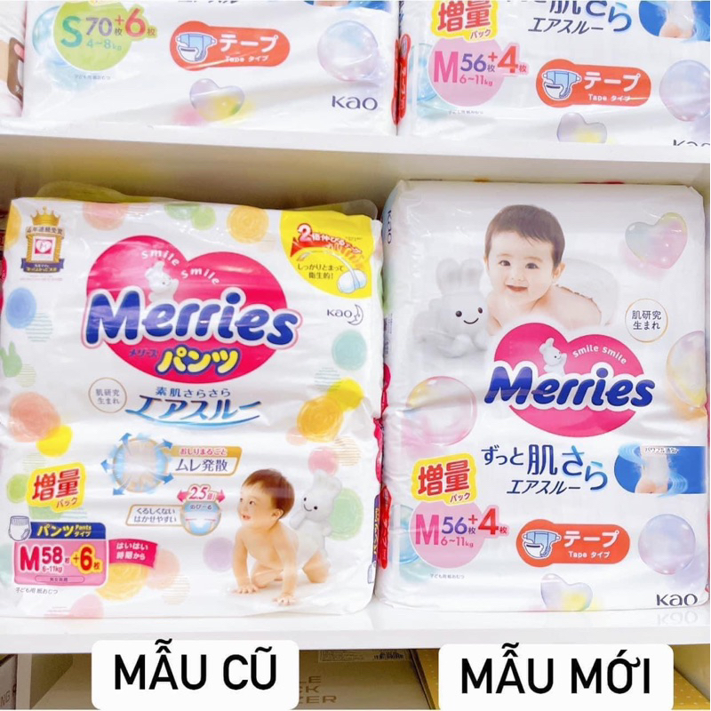Bỉm Merries Cộng Miếng Nội Địa Nhật Dán/Quần  Tã bỉm MERRIES nội địa Nhật dán/quần NB82/S76/M60/M58/L50/XL44