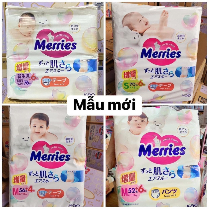 Bỉm Merries Cộng Miếng Nội Địa Nhật Dán/Quần  Tã bỉm MERRIES nội địa Nhật dán/quần NB82/S76/M60/M58/L50/XL44