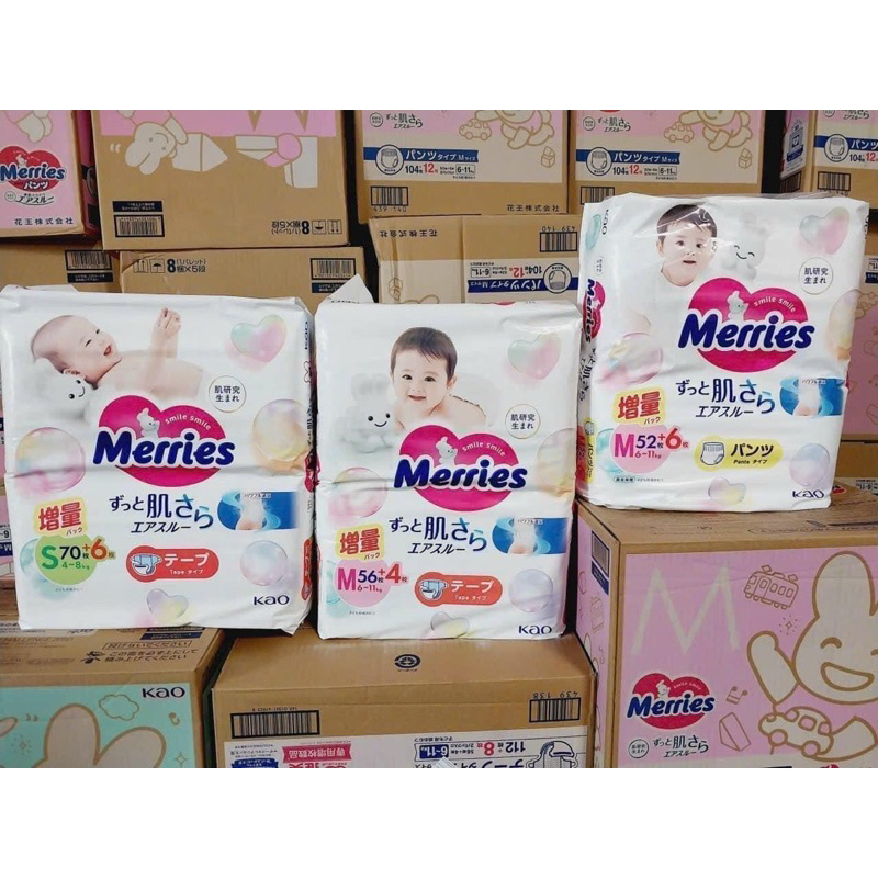 Bỉm Merries Cộng Miếng Nội Địa Nhật Dán/Quần  Tã bỉm MERRIES nội địa Nhật dán/quần NB82/S76/M60/M58/L50/XL44