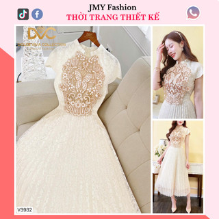 V3932 Váy ren kem tiểu thư dáng xếp ly [Dolce Viva Colection (DVC)] váy xoè dài dự tiệc sang chảnh