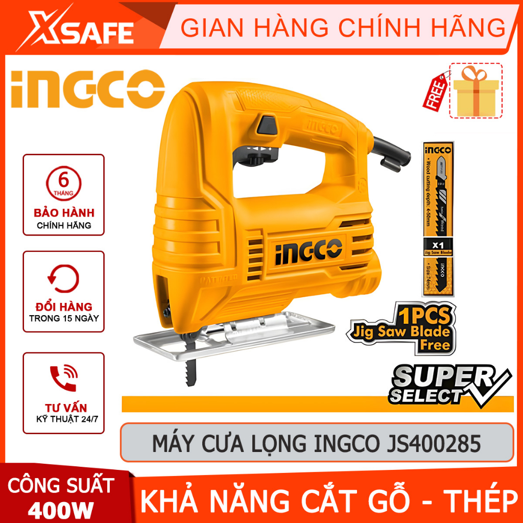 Máy cưa lọng INGCO JS400285 400W kèm 1 lưỡi cưa lọng, hoạt động mạnh mẽ, hiệu suất cao, dễ điều khiển - chính hãng