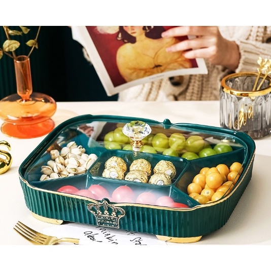 Khay mứt bánh kẹo bằng sứ viền vàng Kalandi cao cấp