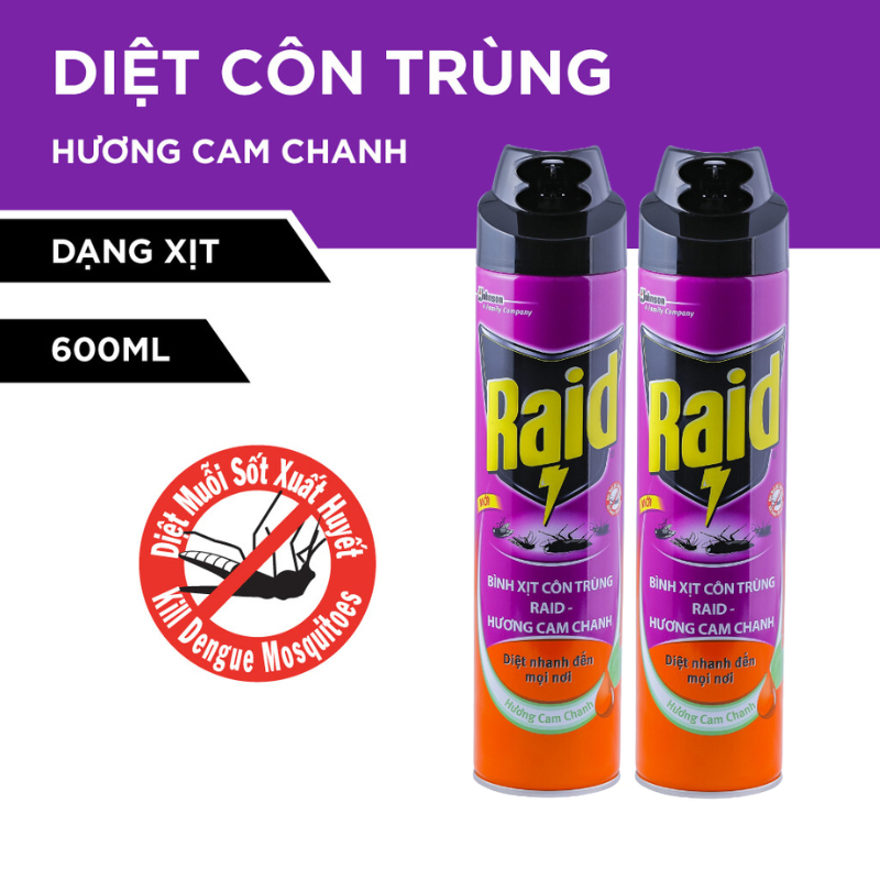 Combo 2 RAID Bình xịt côn trùng Hương Cam Chanh 600ml/bình