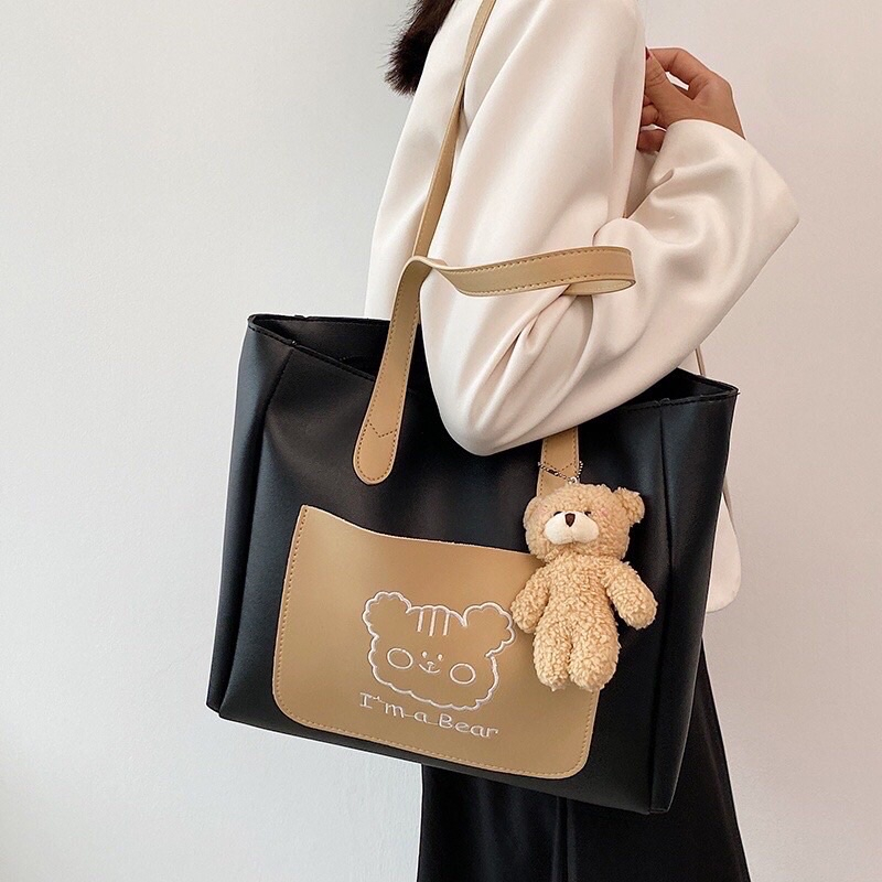 Túi tote da, túi xách nữ đeo chéo để vừa A4 thời trang công sở đi học đi chơi tặng kèm gấu xinh M163
