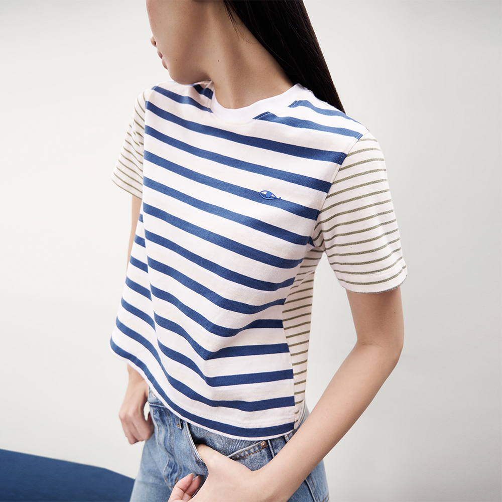 TheBlueTshirt-Áo thun kẻ sọc màu xanh cho nữ-The Eyeconic Regular T - Mix Match Navy Stripe