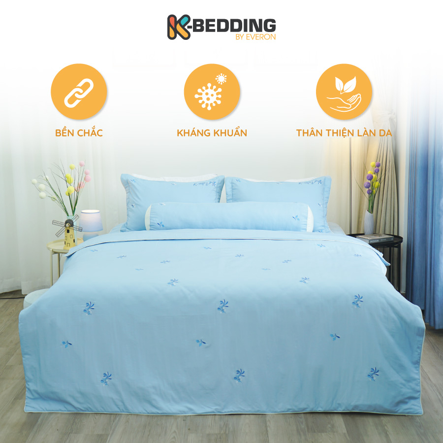 Bộ ga giường chần bông K-bedding By Everon KMTS họa tiết thêu - Chất liệu Microtencel (4 món, không bao gồm chăn)