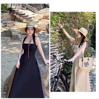 đầm maxi yếm linen mùa hè