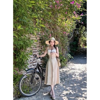 đầm maxi yếm linen mùa hè