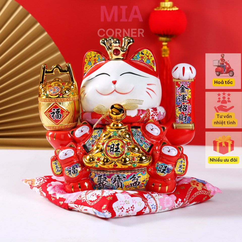 Mèo thần tài vẫy tay phong thuỷ , làm từ gốm sứ cao cấp, dùng làm quà tặng trang trí