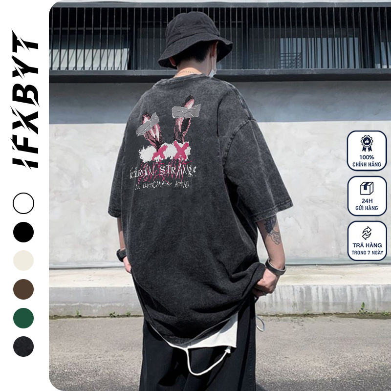 Áo thun unisex IFXBYT D0152 100% cotton dáng rộng tay lỡ phong cách ulzzang