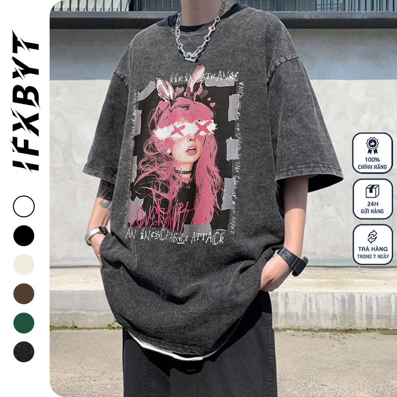 Áo thun unisex IFXBYT D0152 100% cotton dáng rộng tay lỡ phong cách ulzzang
