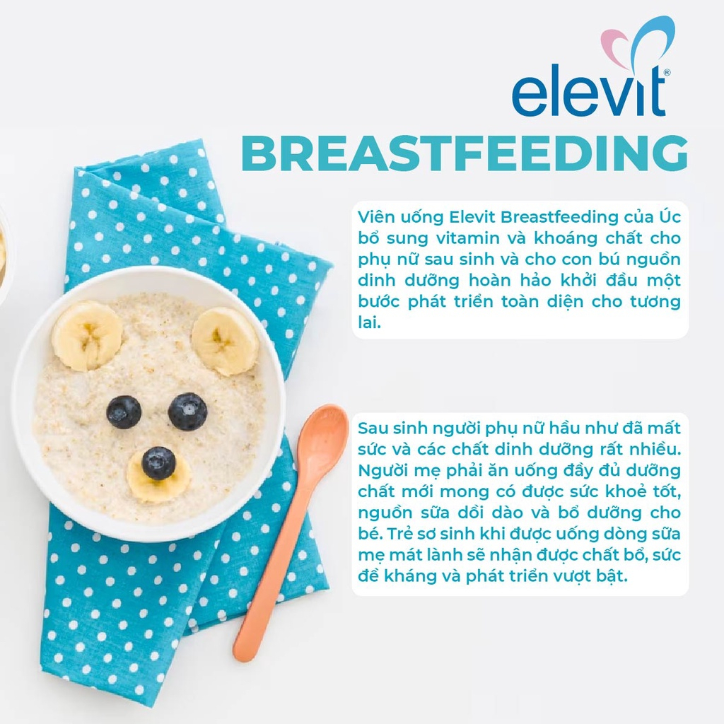 Vitamin bổ sung dành cho phụ nữ sau sinh và cho con bú Elevit Breastfeeding Bayer Úc 60 viên