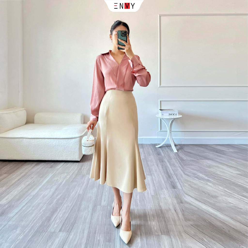 Áo sơ mi nữ cổ V tay dài ENVY S233 cao cấp sang trọng