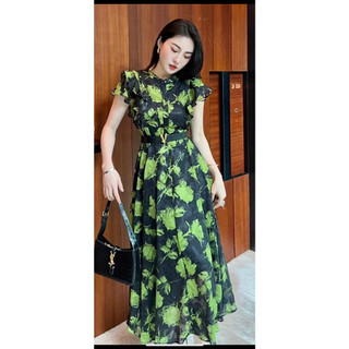 ĐẦM VOAN HOA TAY BÈO KÈM NỊT QUẢNG CHÂU