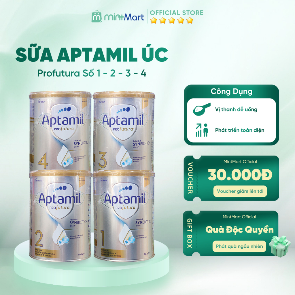 Sữa APTAMIL Profutura Úc Mẫu mới chính hãng đủ 4 số 1,2,3,4 hộp 900gr- Sữa Ap Úc hộp thiếc Date 2024