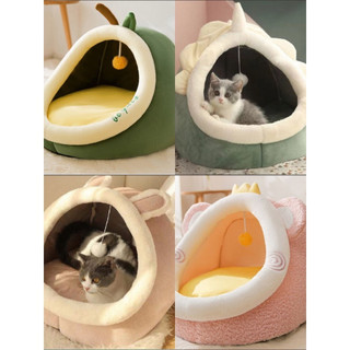   HÀNG CAO CÂP  Ổ Đệm Cho Mèo Giường Mèo Êm Ái Có Vành Tai Kèm Cục Bông Tròn Đồ Chơi Dành Cho Thú Cưng 