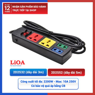 Ổ cắm lioa 2d2s dây 3m/5m, công suất 2200w - ổ cắm kéo dài đa năng - gia dụng quận 8