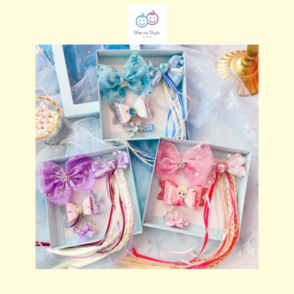 Set 4 kẹp tóc ELSA dây tóc giả hóa trang Nữ Hoàng Băng Giá cho bé gái