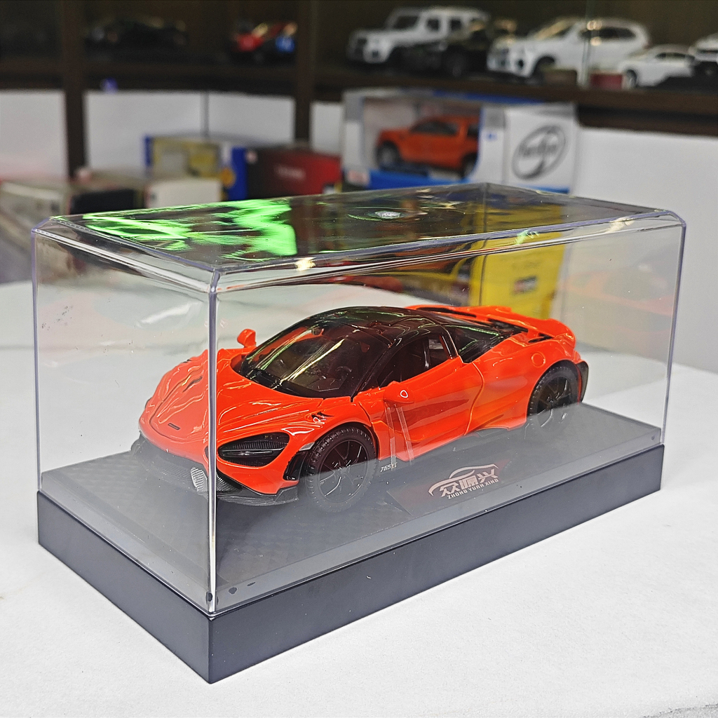 Mô hình xe hợp kim cao cấp Maclaren 765LT tỉ lệ 1:32 kèm đế và hộp mica