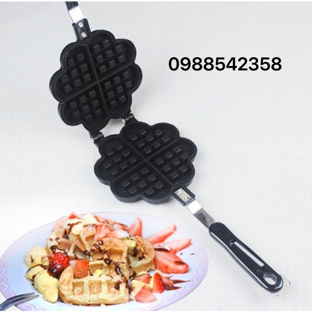 Khuôn Bánh Kẹp - Waffle - Hoa - Trái Tim - Chống Dính - Dùng Bếp Gas Than