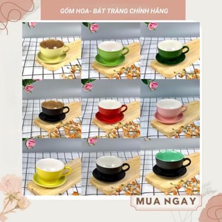 Ly cốc sứ có quai cả đĩa coffee cappuchino cà phê latte 220ml gốm sứ bát tràng
