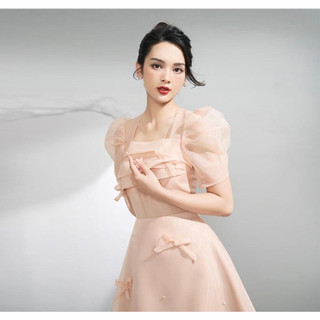 Váy Luxy Thiết Kế V500 Tơ Đính Nơ Tiểu Thư Siêu Xinh
