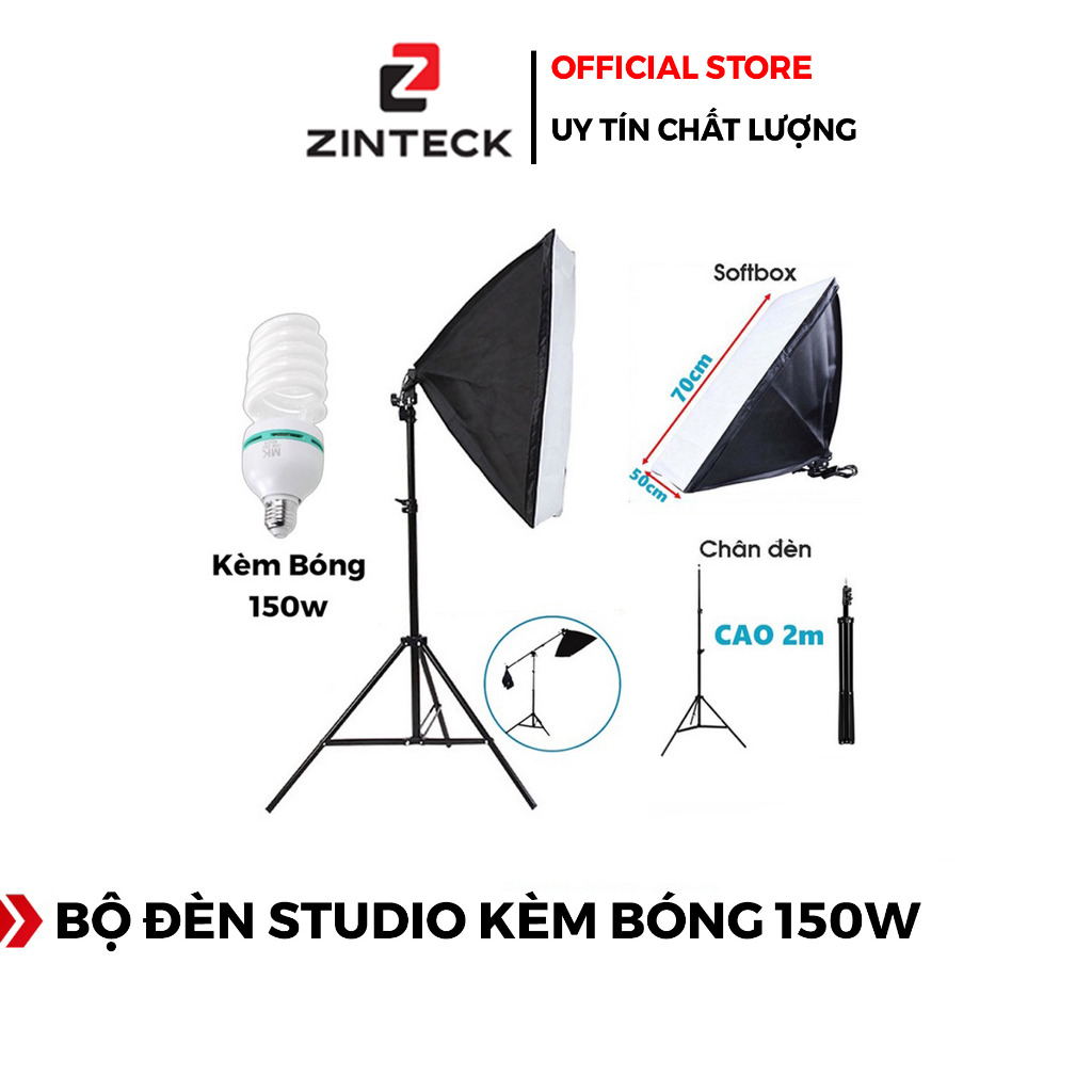 Bộ Đèn Studio Chụp Ảnh Kèm Bóng 150w + Chân Đèn 2m1 - Softbox 50x70cm - Chính Hãng HD DESIGN