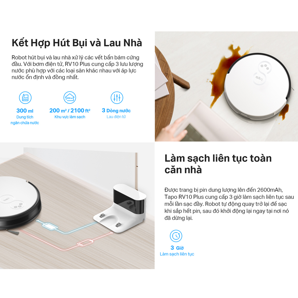 Robot Hút Bụi Và Lau Nhà + Dock Tự Động Đổ Rác Thông Minh TP-Link Tapo RV10 Plus