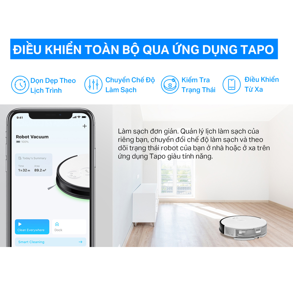 Robot Hút Bụi Và Lau Nhà + Dock Tự Động Đổ Rác Thông Minh TP-Link Tapo RV10 Plus