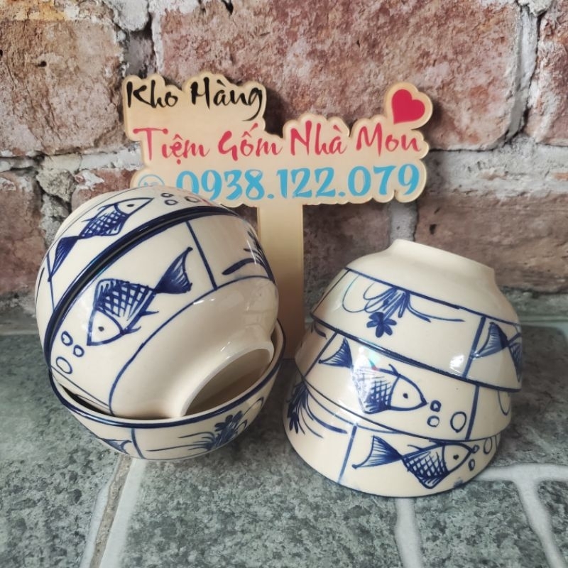 🌿😉😙SET 5 CHÉN CƠM MẪU NAM BỘ VẼ CON CÁ🌼🌿(Mẫu mới lò mới ra) Hàng Gốm thủ công cao cấp💢🤗