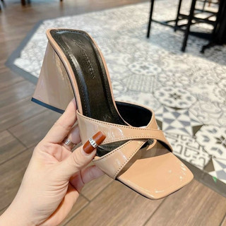 Guốc Cao gót 7 phân quai da đan chéo, sandal