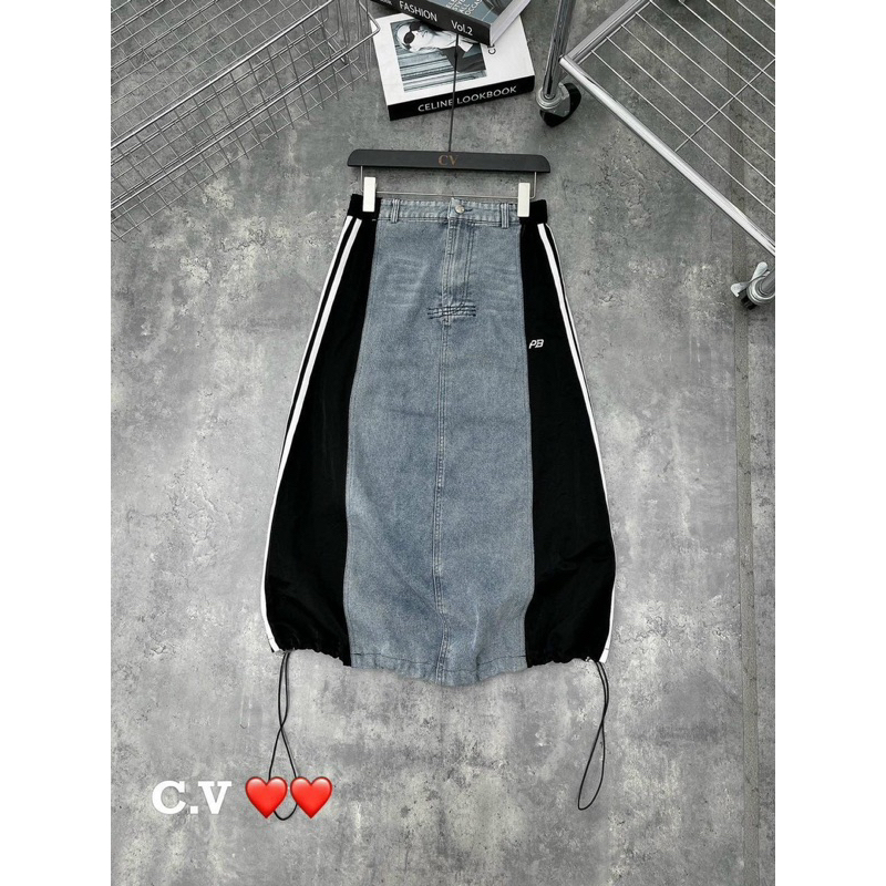 Chân váy jeans pha dây rút hàng QC L1