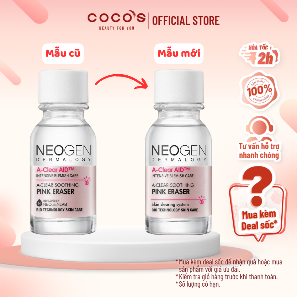 Chấm Mụn Neogen A-clear Soothing Pink Eraser 15ml Xẹp Mụn Giảm Xưng Đỏ Không Gây Kích Ứng 15ml