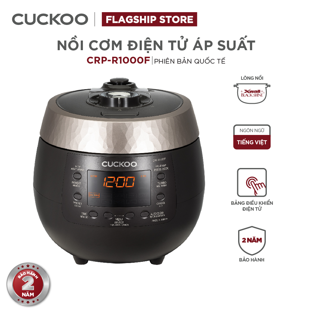 Nồi cơm điện tử áp suất Cuckoo 1.8 lít CRP-R1000F màu đen - lòng nồi chống dính cao cấp phủ Xwall Black shine- Quốc tế