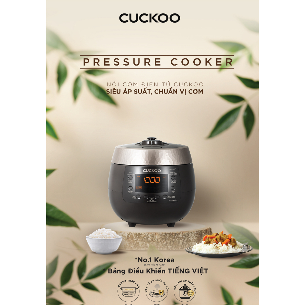 Nồi cơm điện tử áp suất Cuckoo 1.8 lít CRP-R1000F màu đen - lòng nồi chống dính cao cấp phủ Xwall Black shine- Quốc tế