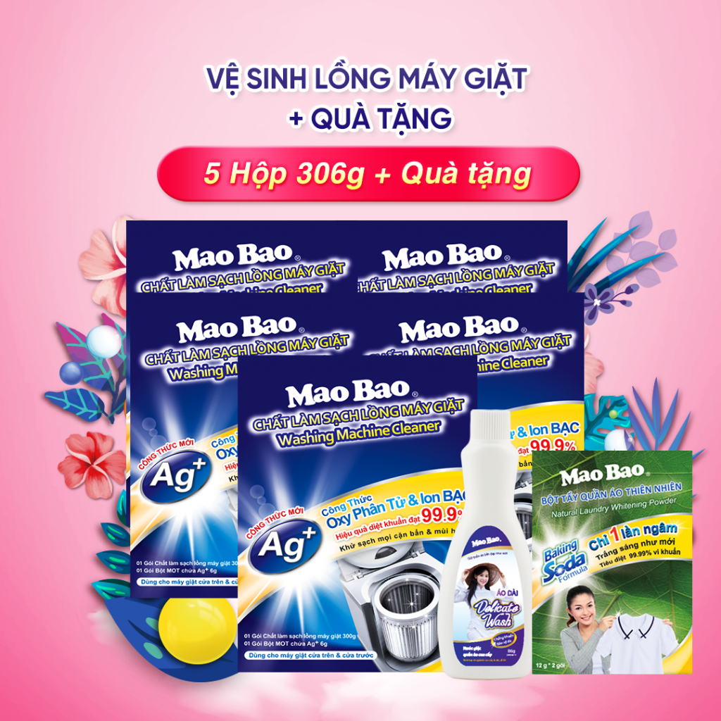 Combo 5 hộp Chất Vệ Sinh Lồng Máy Giặt Mao Bao 306g/hộp