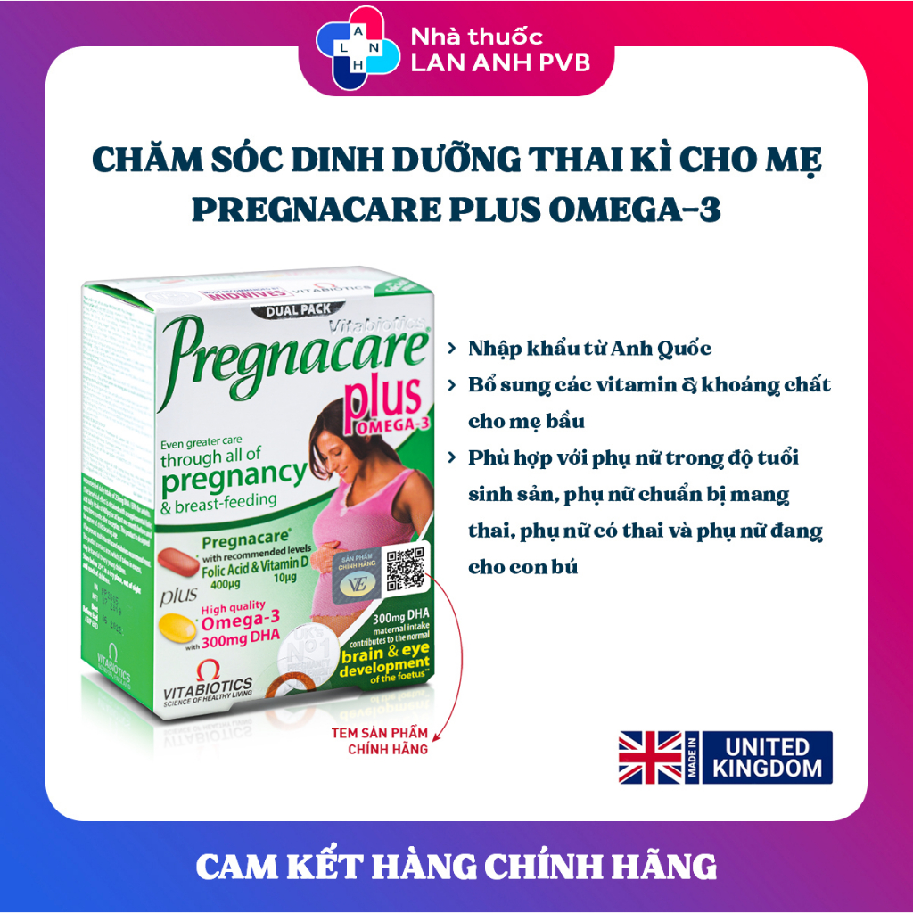 PREGNACARE PLUS OMEGA-3 (Hàng nhập khẩu) - Vitamin bầu chăm sóc dinh dưỡng trọn vẹn thai kì.