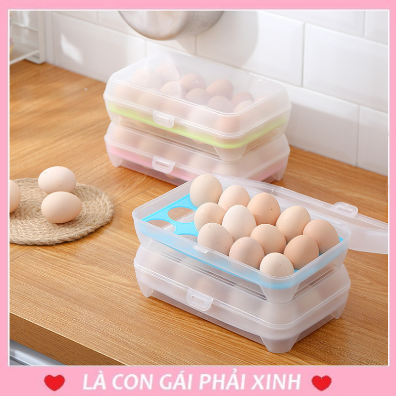 Hộp đựng trứng gà, vịt 15 ô, khay nhựa để trứng chống xóc sử dụng trong tủ lạnh, chất liệu nhựa bền nhẹ, an toàn