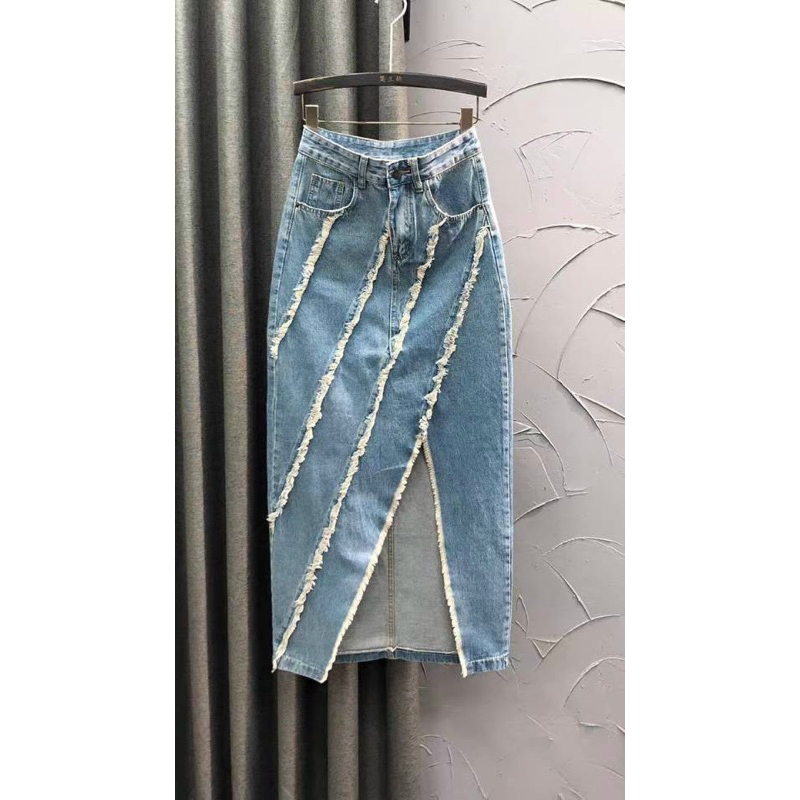Chân váy jeans xẻ tua rua hàng QCL1